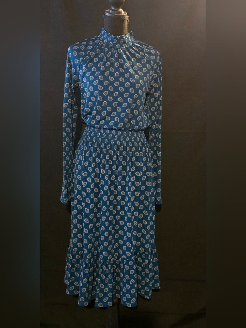 Michael Kors Teal Paisley High-Neck Midi Dress